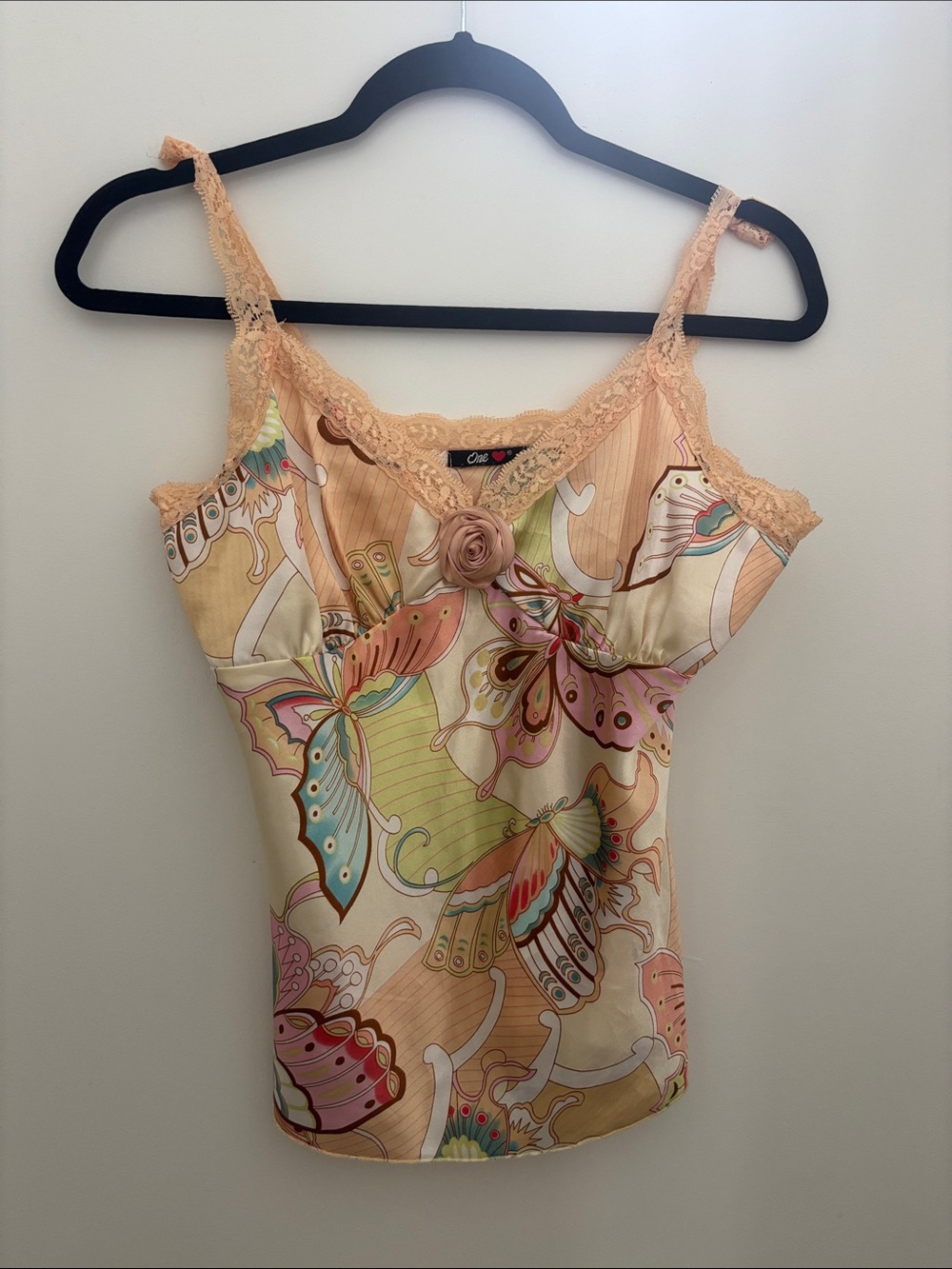 one clothing Peach & Pastel Butterfly Lace-Trim Camisole